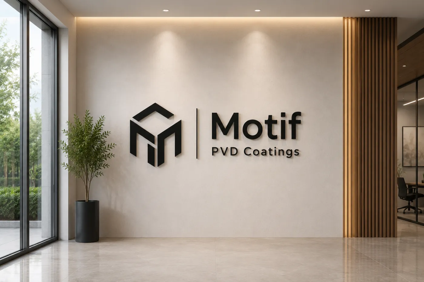 Brand signage and logo in a black PVD finish