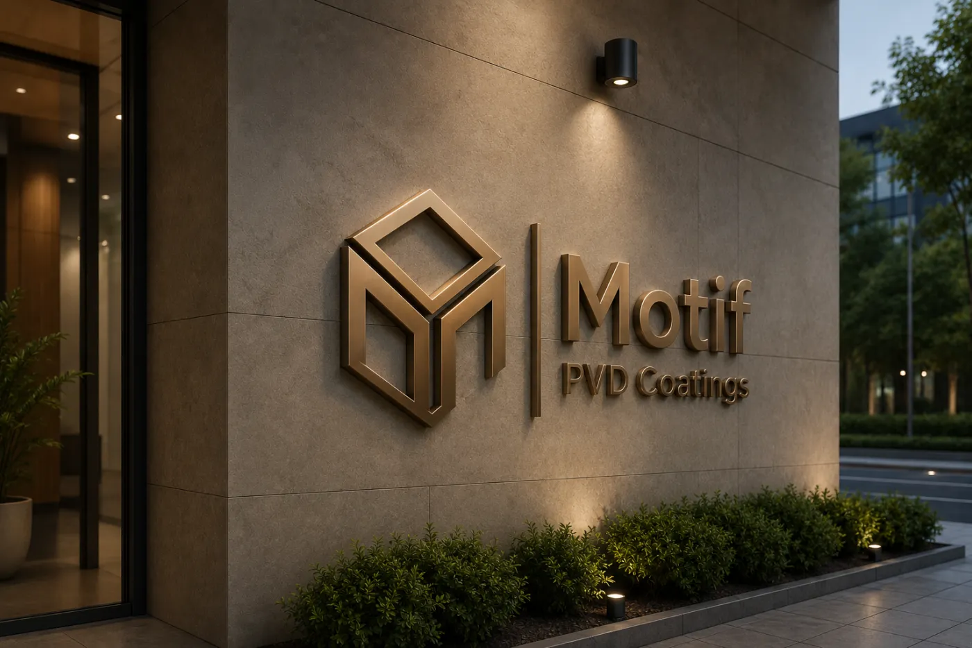 Brand signage and logo in a bronze PVD finish