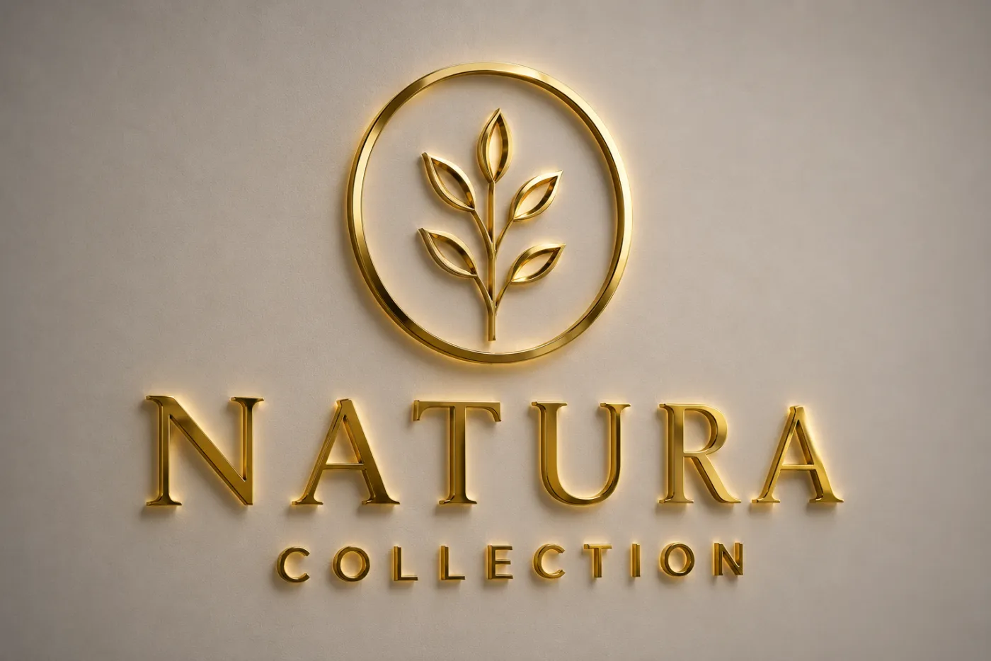 Brand signage and logo in a gold PVD finish