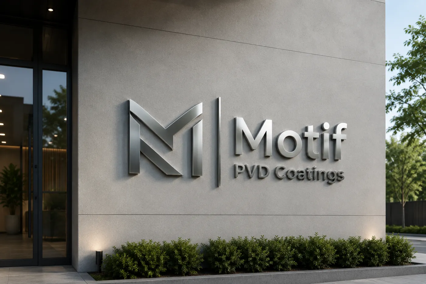 Brand signage and logo in a nickel PVD finish