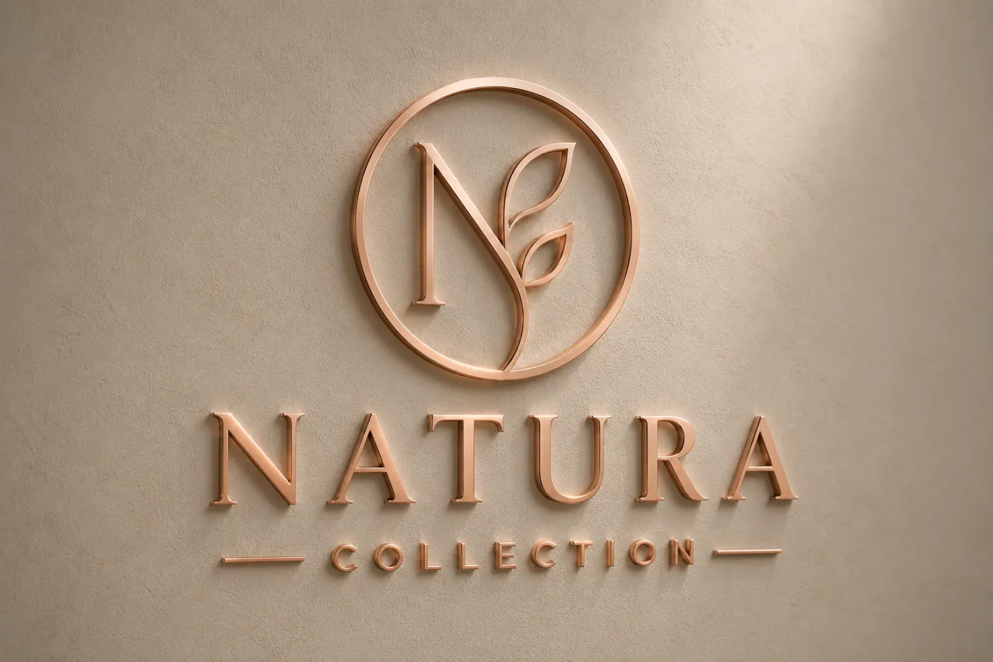 Brand signage and logo in a rose-gold PVD finish