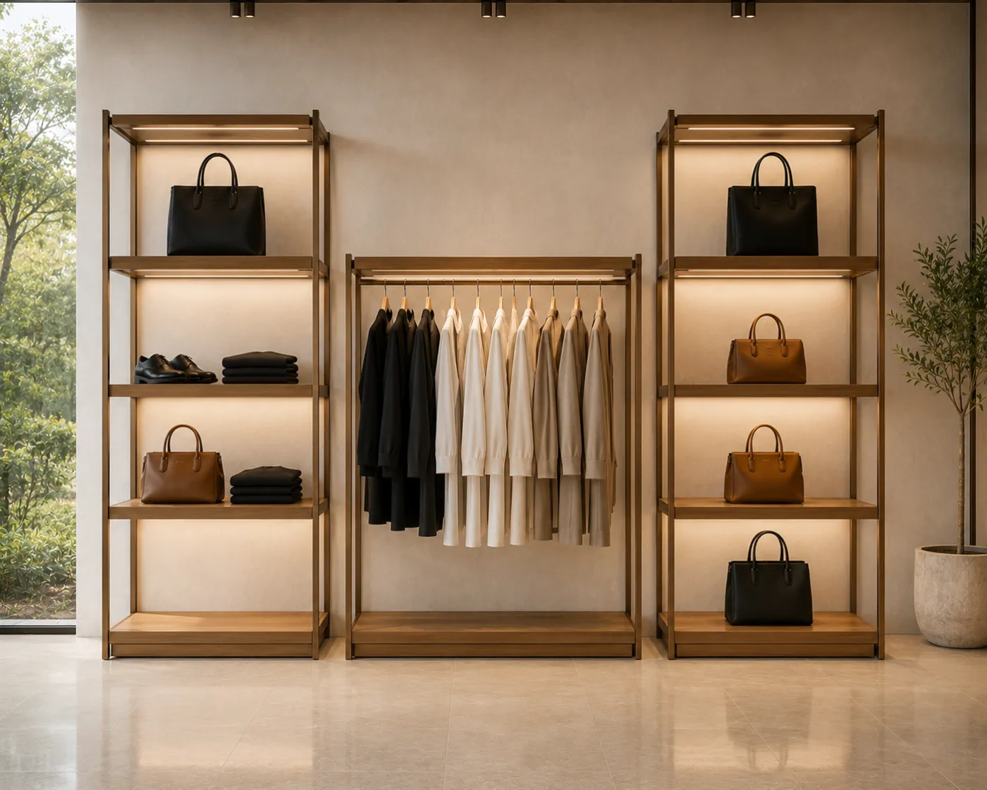 Retail display rack in a bronze PVD finish