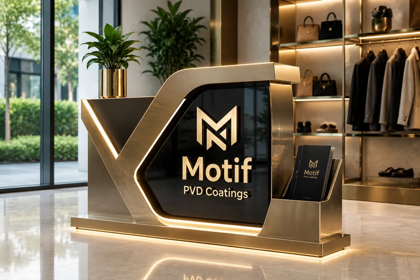 Point-of-sale structure in a gold PVD finish