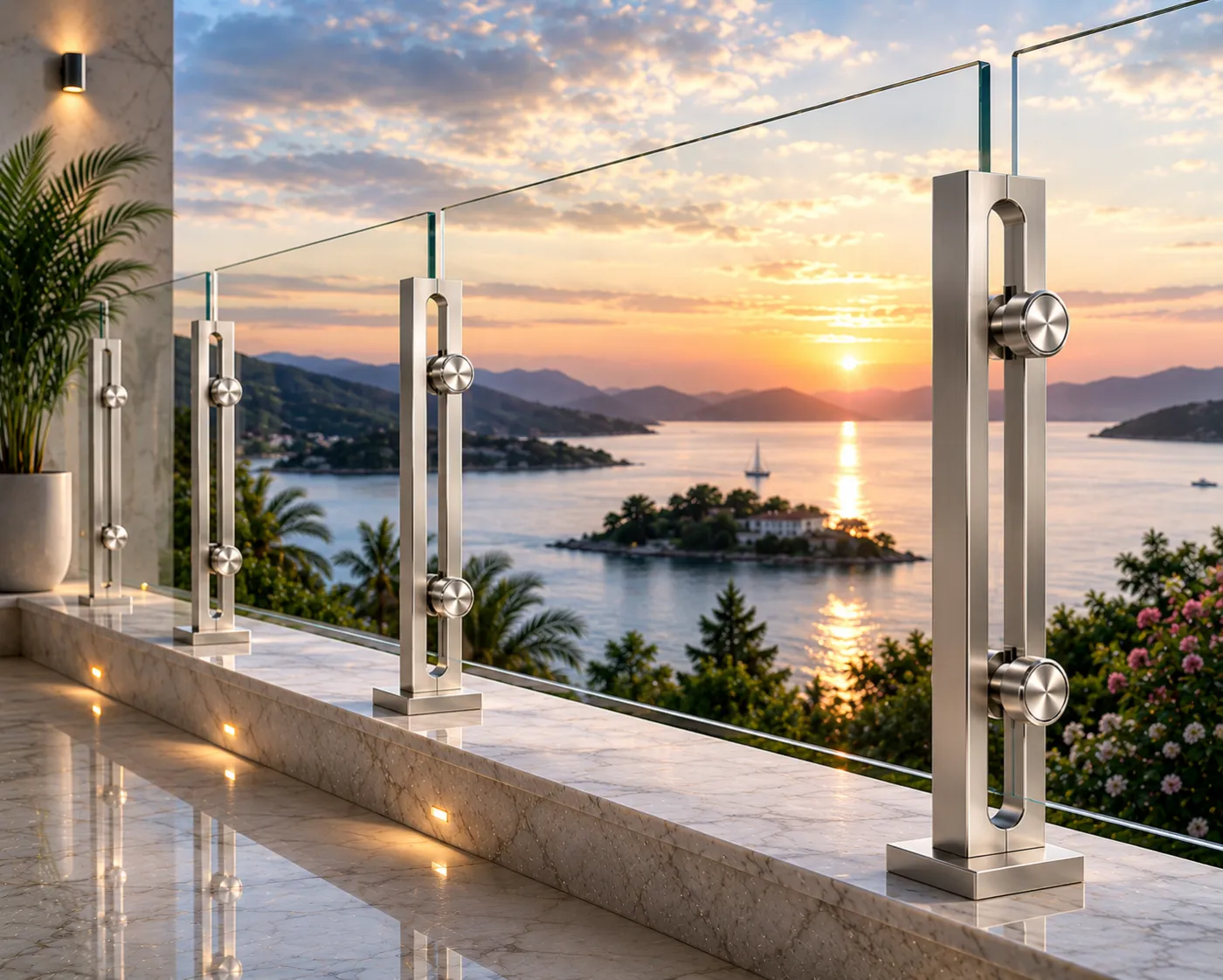 Glass railing spigot in a nickel PVD finish