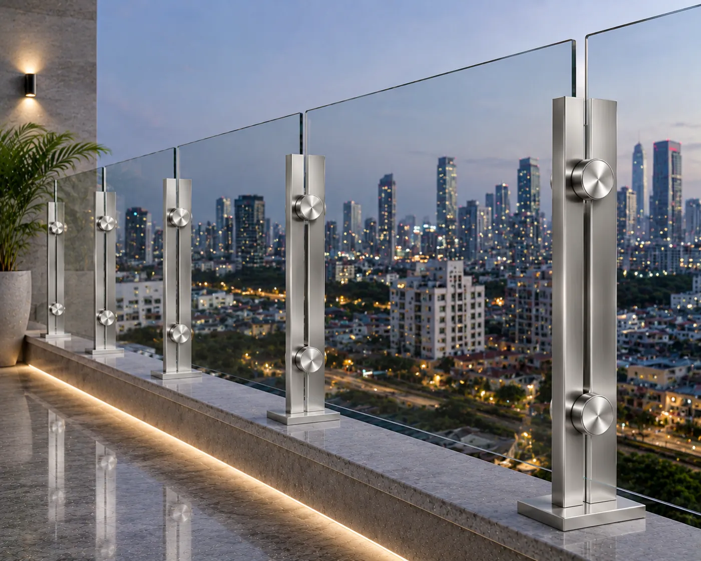 Glass railing spigot in a nickel PVD finish